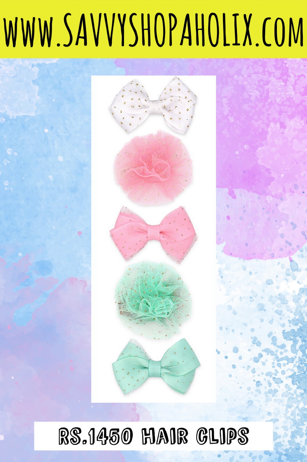 KHRISTIE 5-PACK GLITTER FLOWER AND BOW HAIR CLIPS