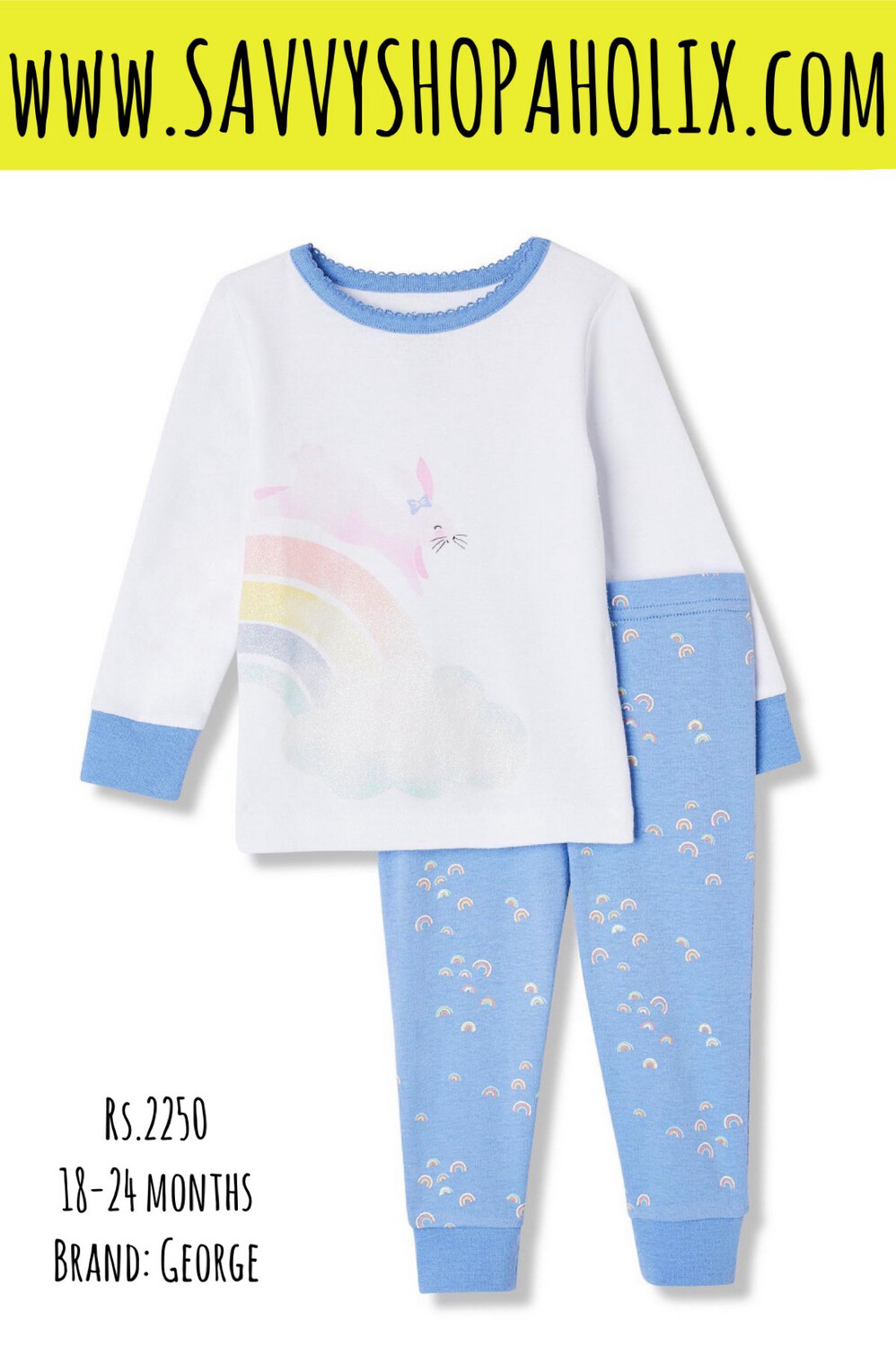 George 2pc Baby Girl Cotton Outfit- Rainbow