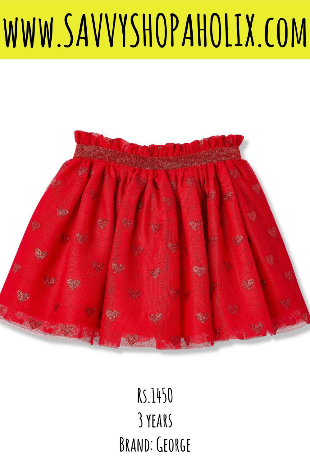 George Red Net Tutu Skirt Woth Glitter Hearts