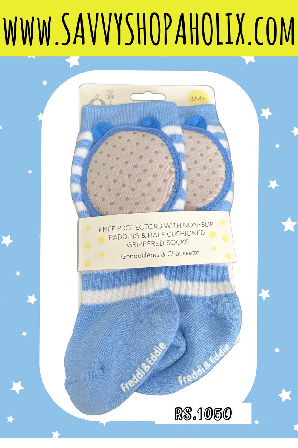 FREDDIE AND EDDIE KNEE PROTECTORS WITH NON-SLIP PADDING AND HALF CUSHIONED GRIPPERED SOCKS