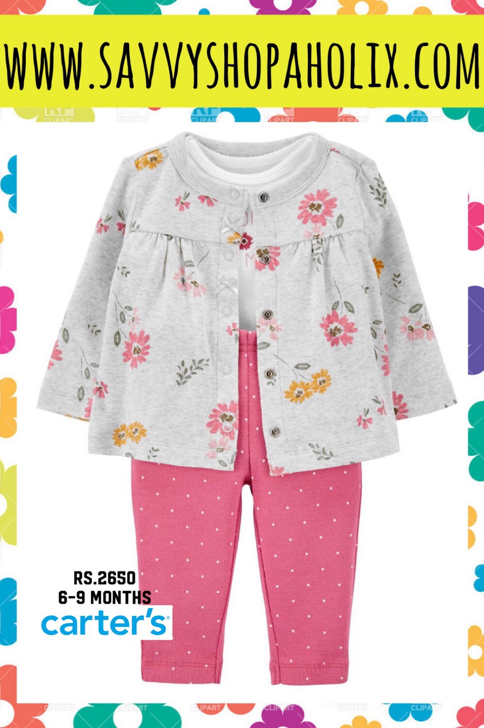 Carter’s 3pc Baby Girl Outfit- Floral Cardigan