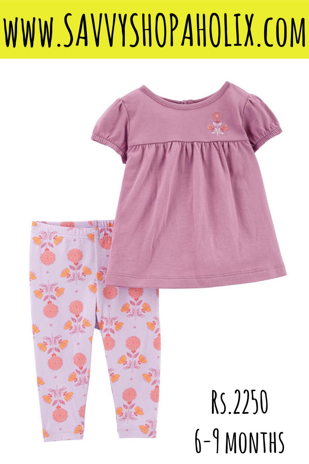 CARTER&#39;S BABY GIRL 2PC SET-TOP WITH FLORAL TIGHTS/PANTS