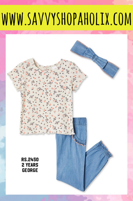 George Girls 3pc Chambray Pant, Top And Headband set