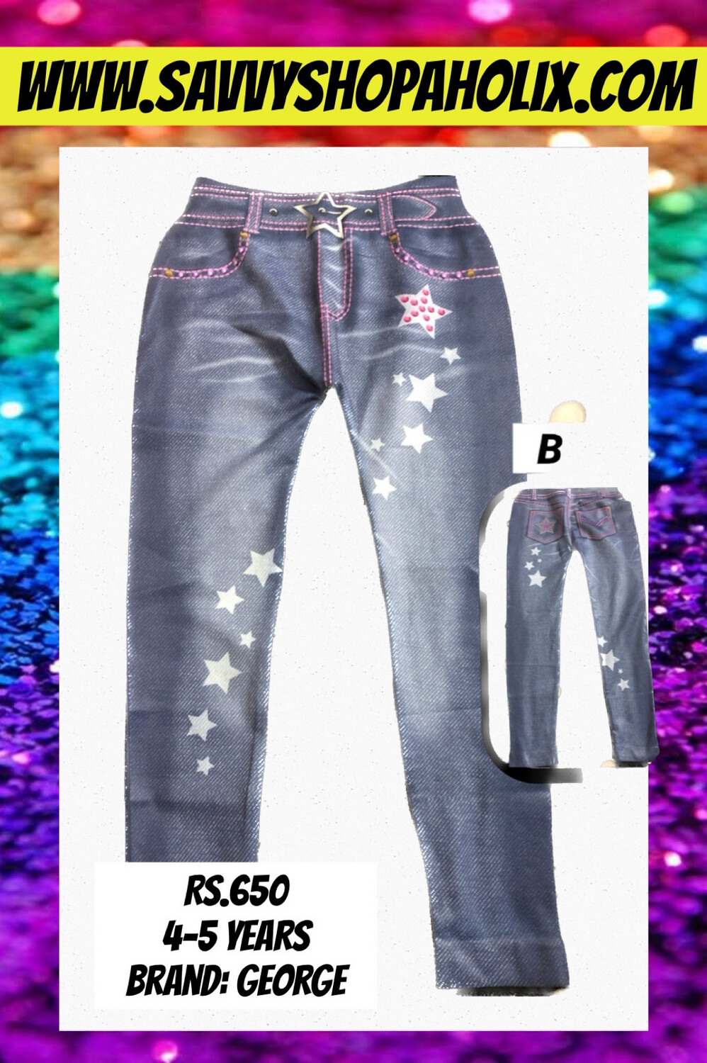 Denim Printed Tights by George