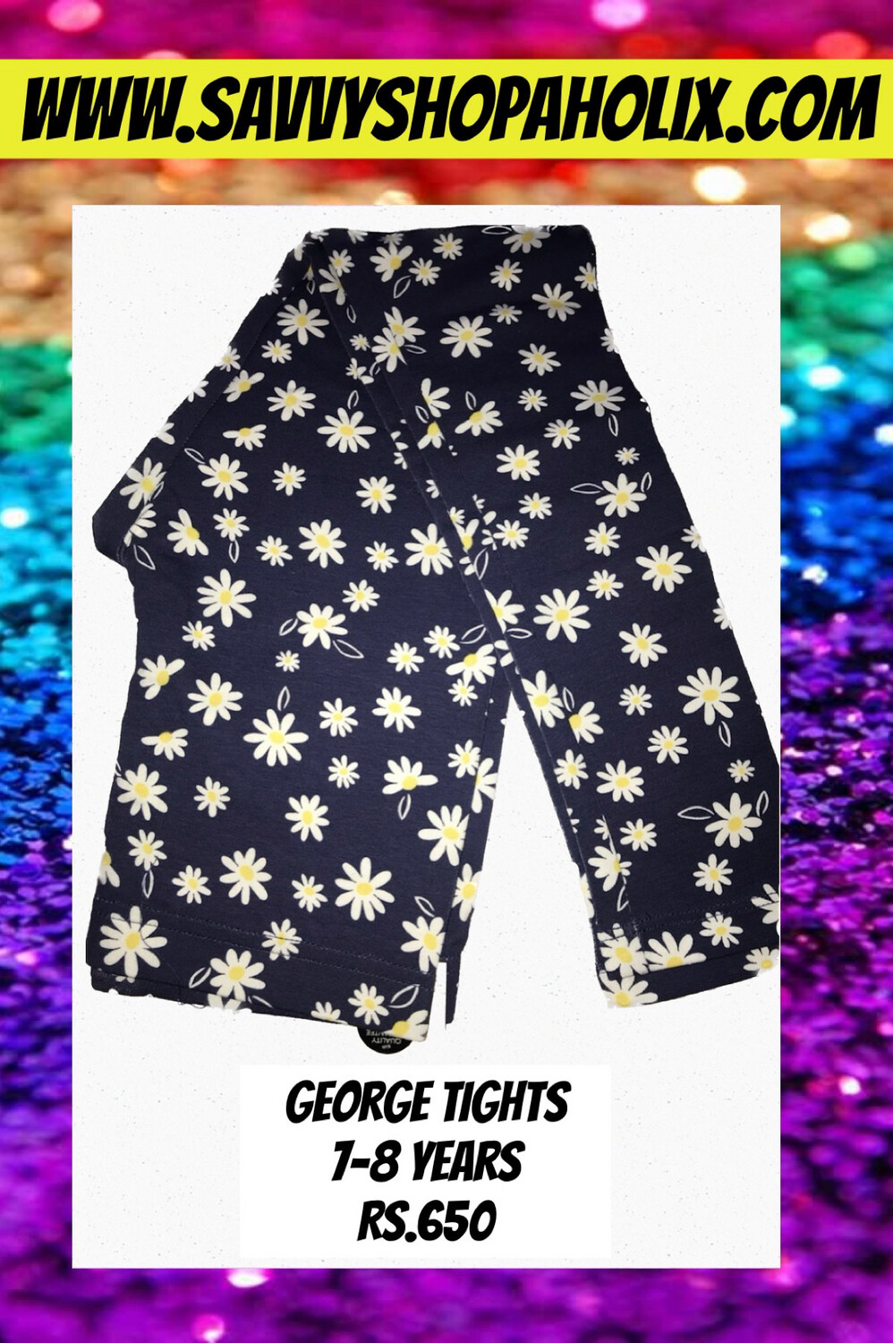 Big Girls Blue Daisy Print Tights By George