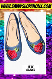 Denim Red Rose Ballet Flats/ Pumps