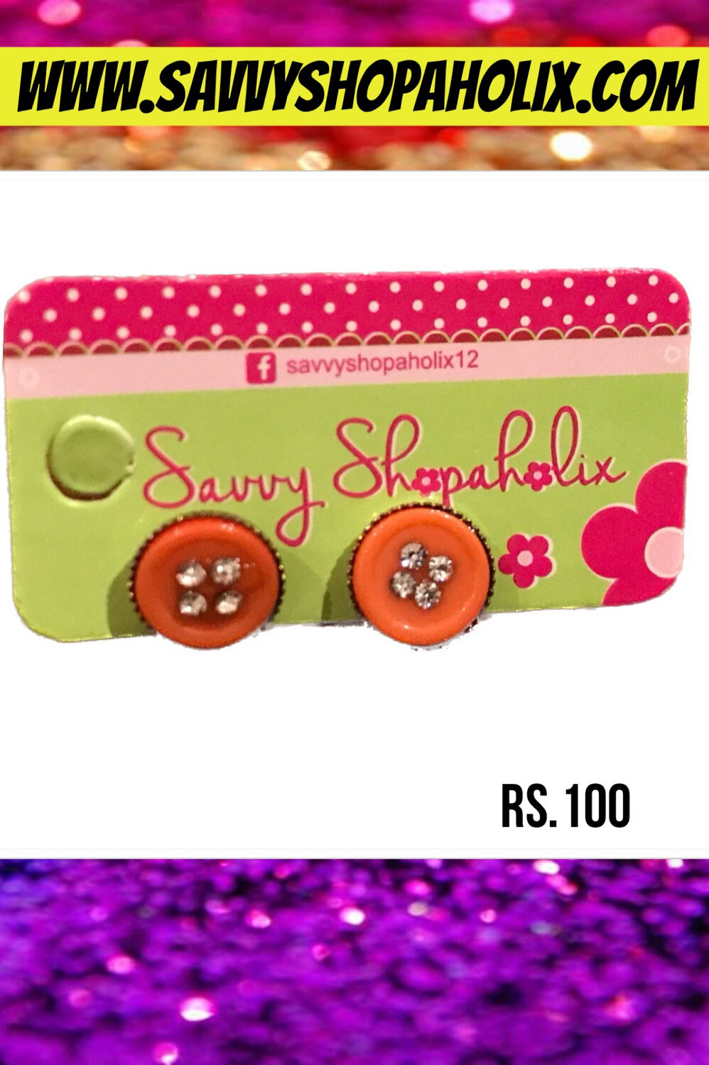 Orange Button Studs/Earrings