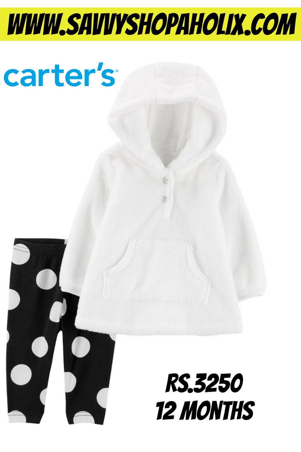 Carter’s 2pc Set- Plush Hoodie With Cotton Polka Dot Pants