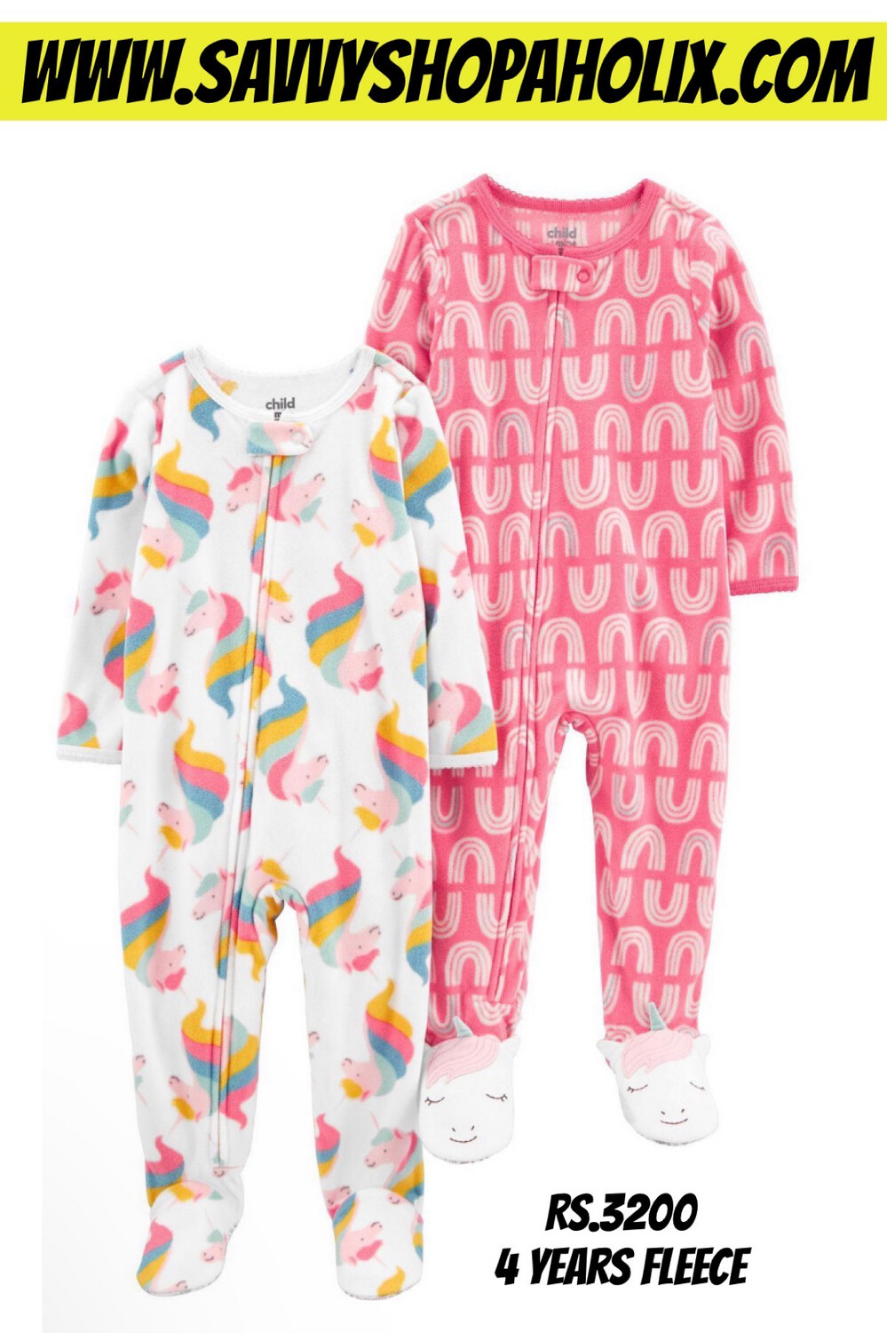 Carter’s Fleece Full Length Sleepers- Unicorn
