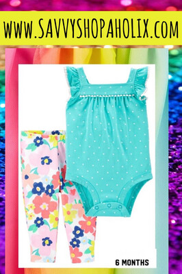 2pc Girl's outfit by Carter's- polka dot bodysuit with flower pants