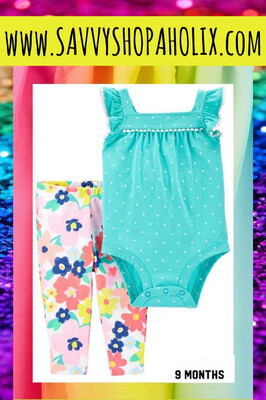 2pc Girl's outfit by Carter's- polka dot bodysuit with flower pants