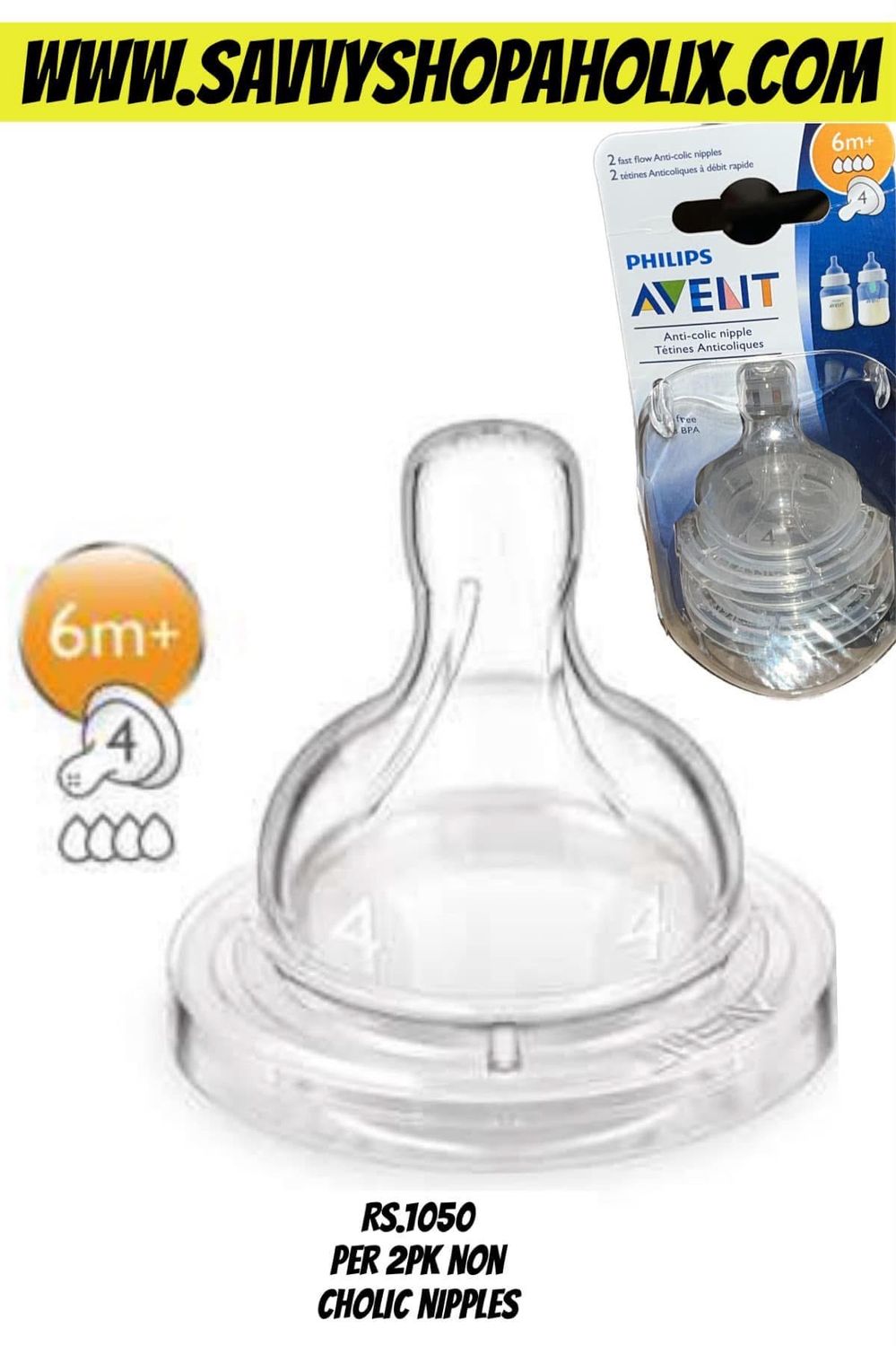 Avent 2 Fast Flow Anti- Colic Nipples 6m+