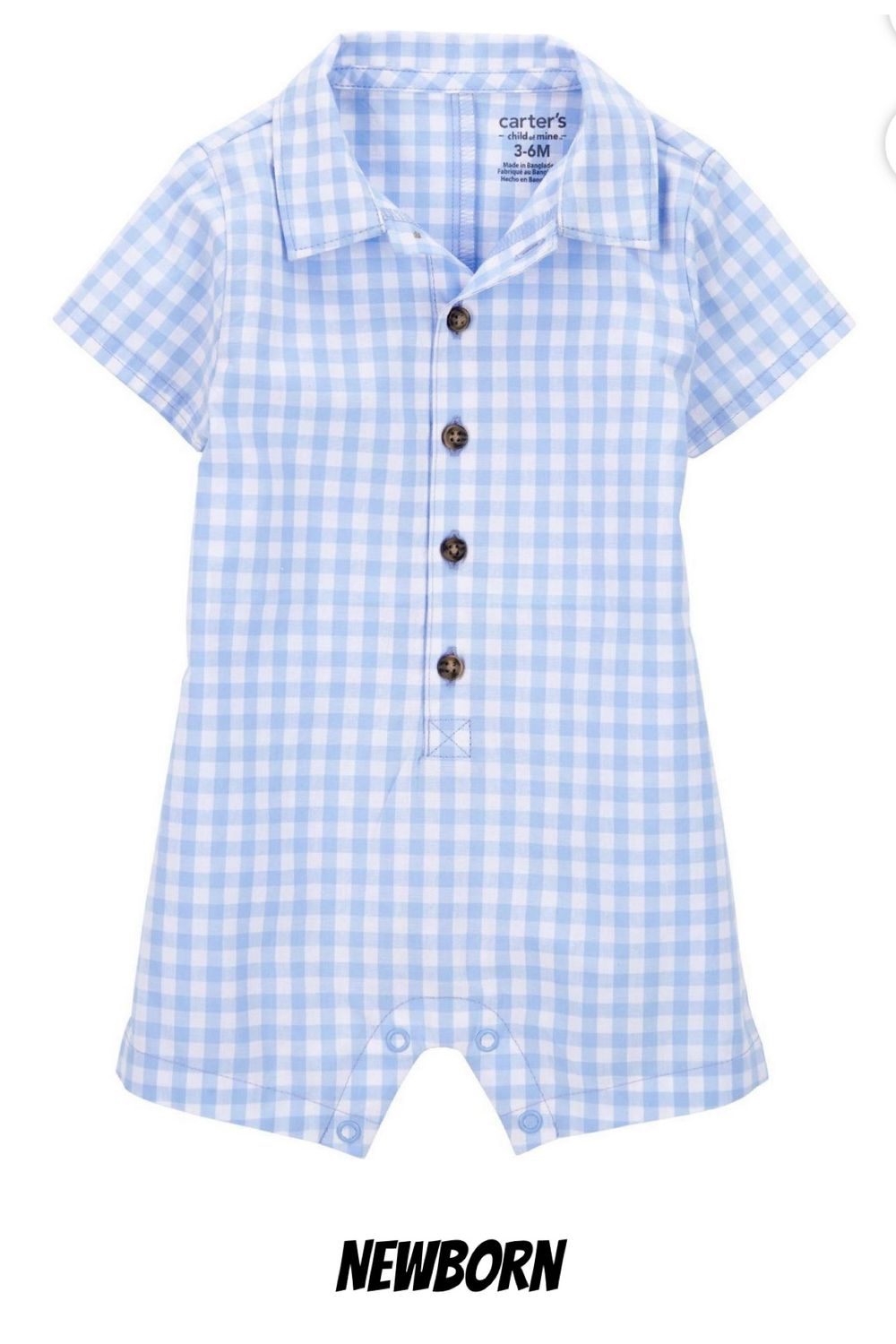 Baby Boy Romper By Carter’s- Blue Gingham