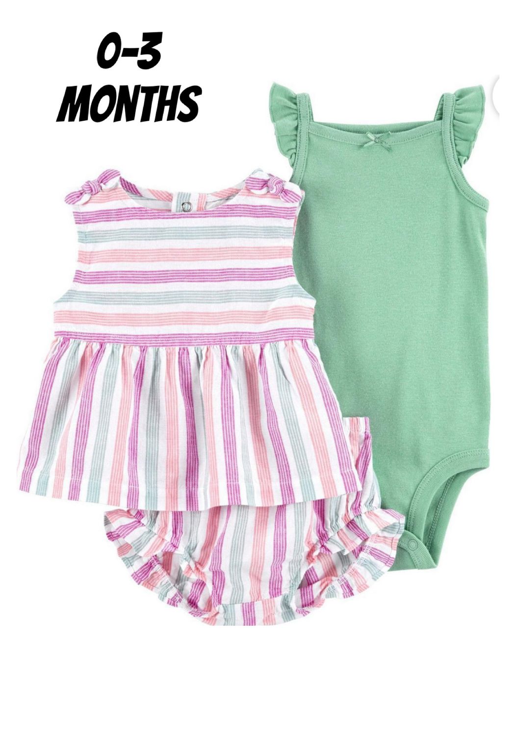 Carter’s 3pc Cotton Outfit-dress With Diaper Cover And Bodysuit
