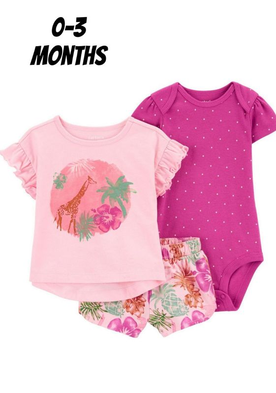 Carter’s 3pc Cotton Set- Pink Giraffe