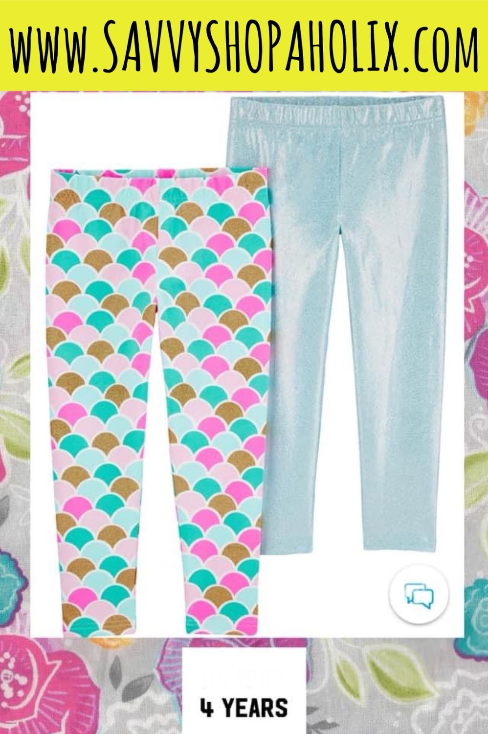 2-Pack Glitter Mermaid Capri Tights