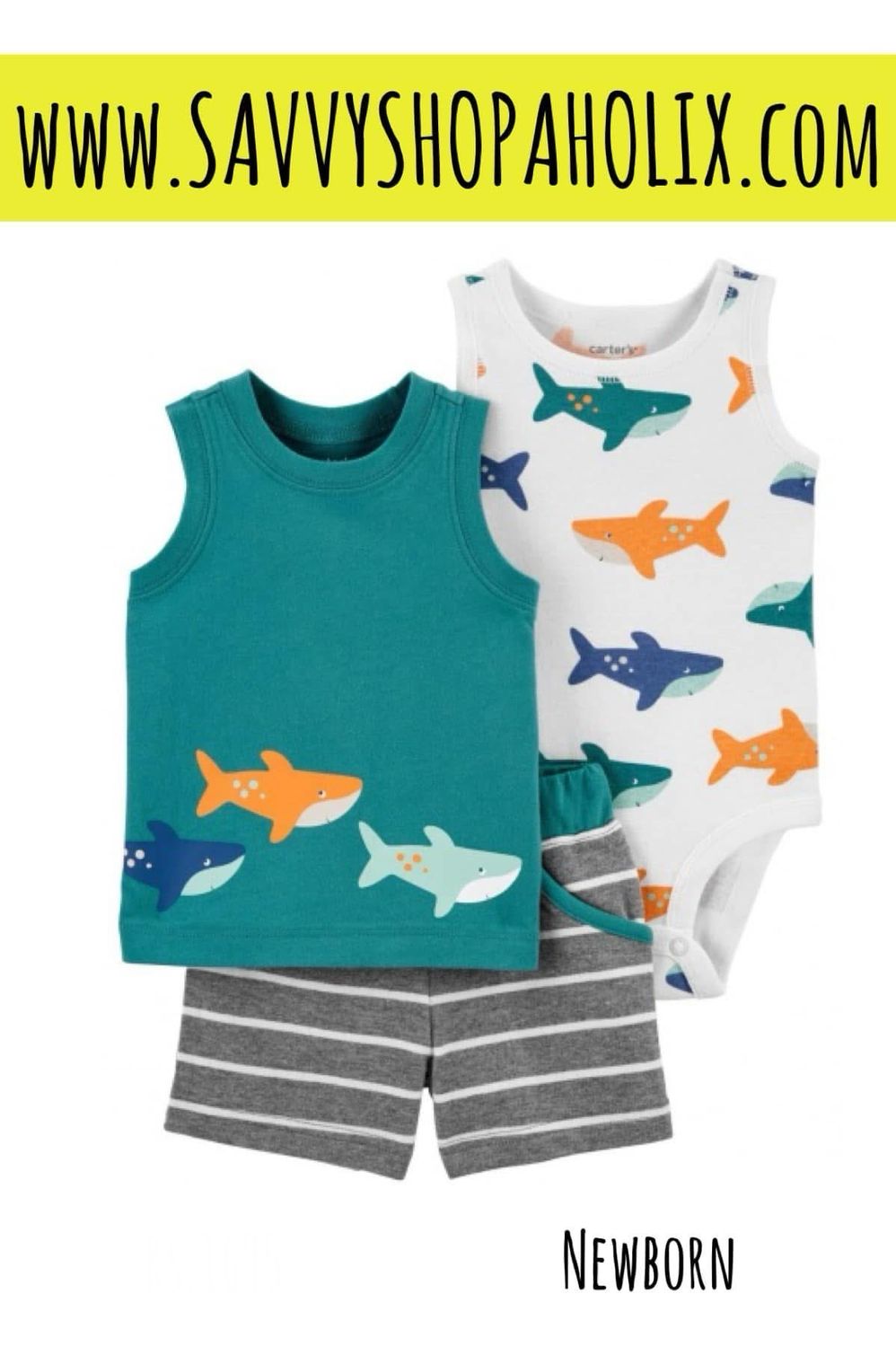 Carter’s 3pc Baby Boy Shorts Outfit- Fish