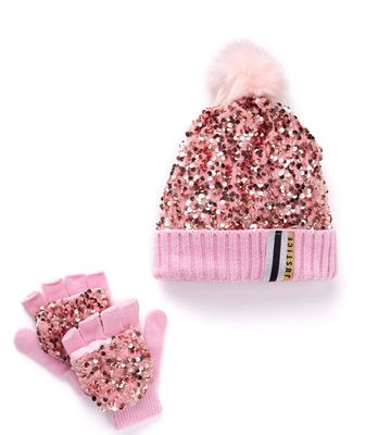 Fluff Sequin Beanie and Glove By Justice