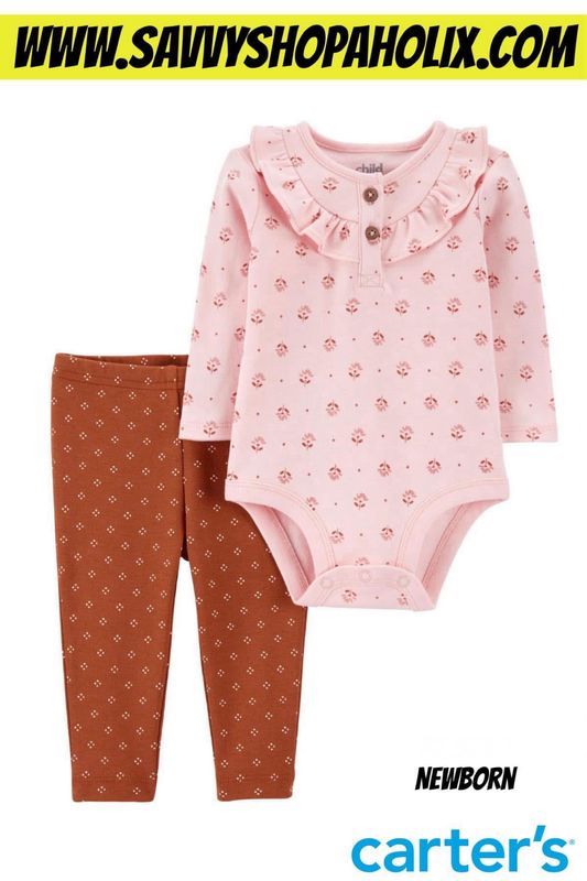 Carter’s 2pc Cotton Floral Bodysuit And Printed Pants Set