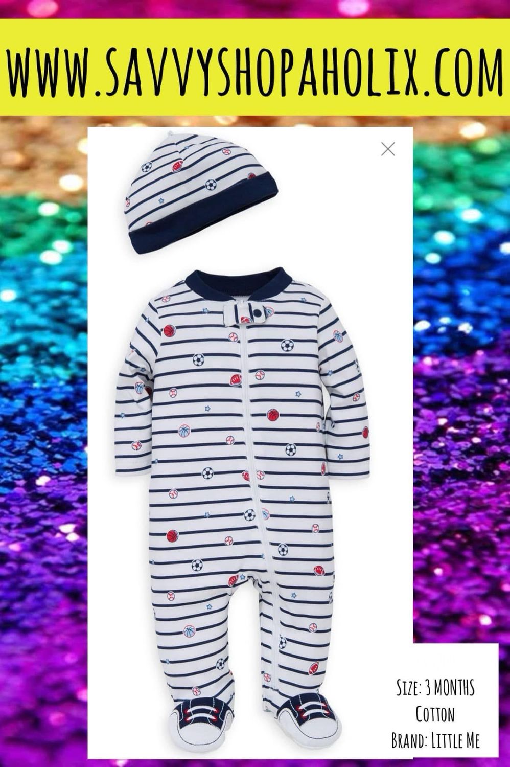 LITTLE ME Cotton Sleeper/Romper With Matching Cap Sports