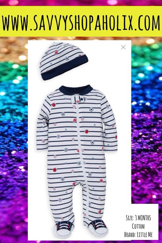 LITTLE ME Cotton Sleeper/Romper With Matching Cap Sports