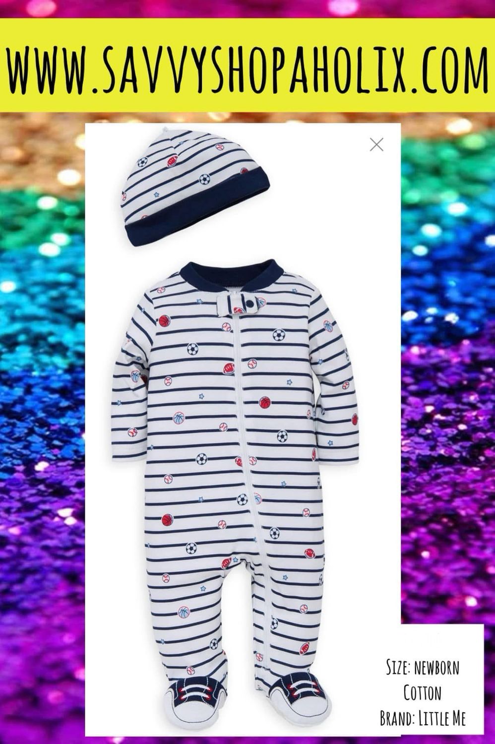 LITTLE ME Cotton Sleeper/Romper With Matching Cap Sports