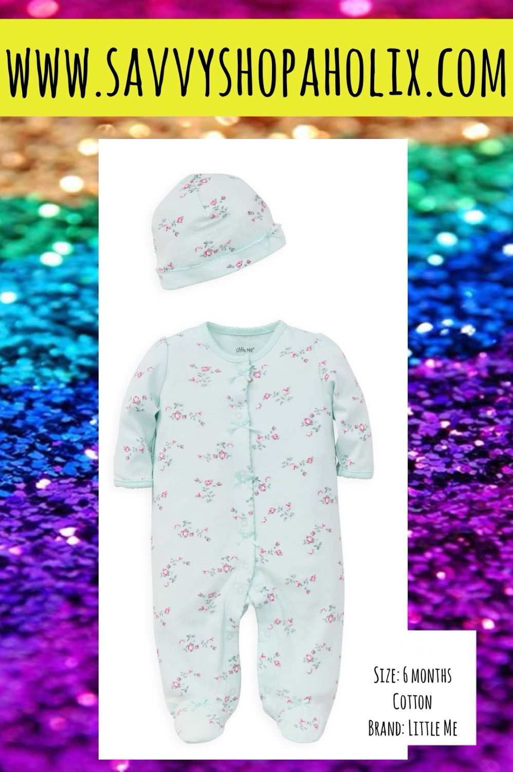 LITTLE ME Cotton Sleeper/romper With Matching Cap Flowers 