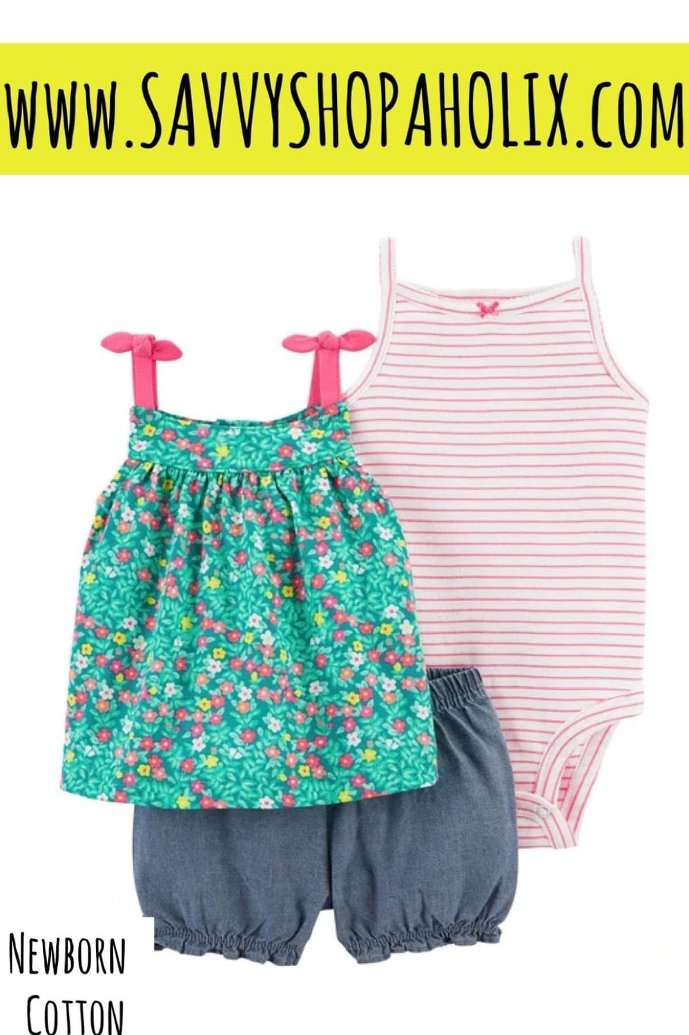 Carter’s 3pc Cotton Outfit With Shorts- Floral