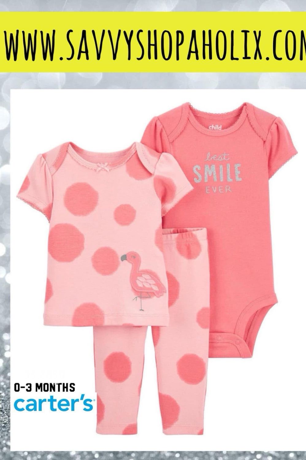 Carter’s Cotton 3pc Bodysuit, Top And Pants Set- BEST EVER SMILE
