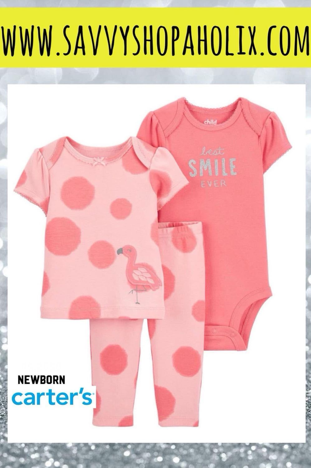 Carter’s Cotton 3pc Bodysuit, Top And Pants Set- BEST EVER SMILE