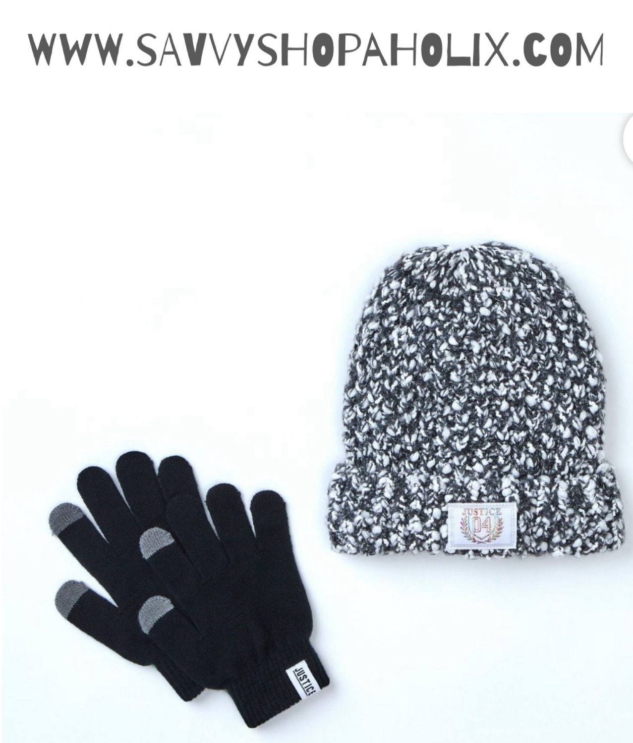 Black And White beanie/hat set By Justice