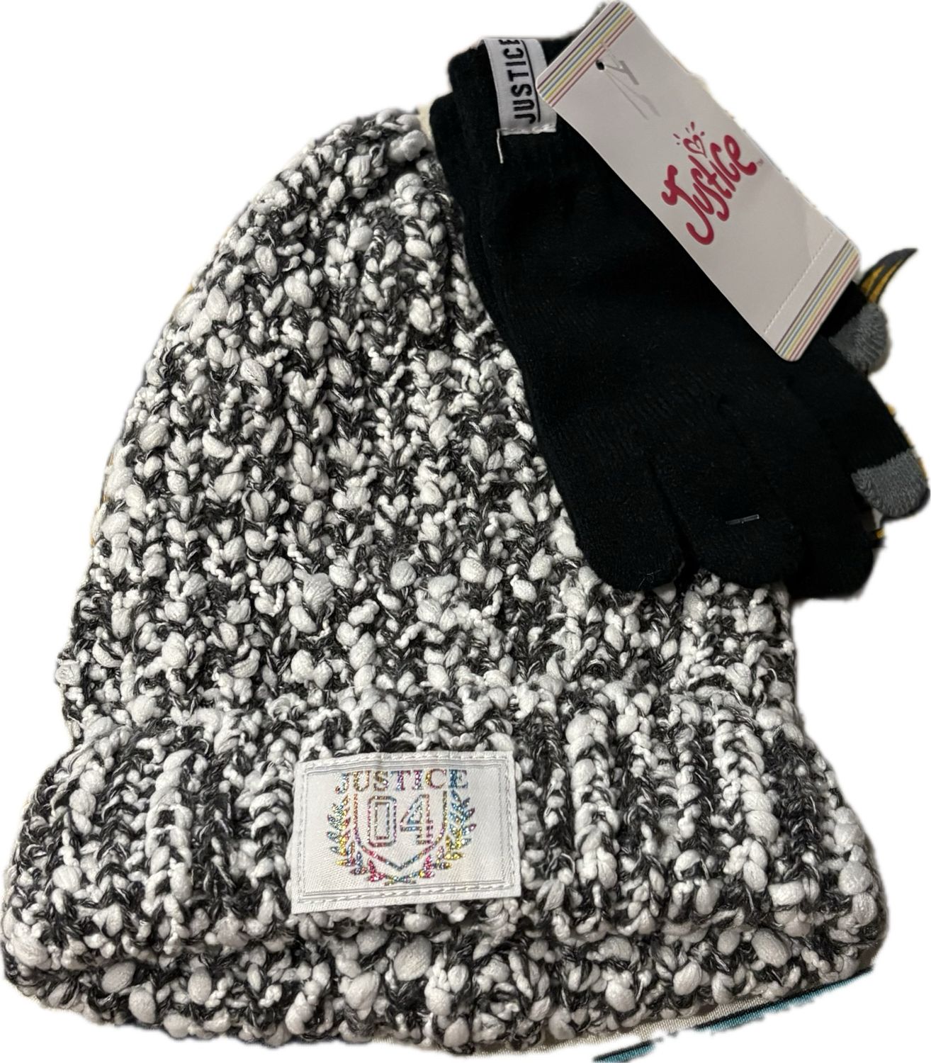 Black And White beanie/hat set By Justice
