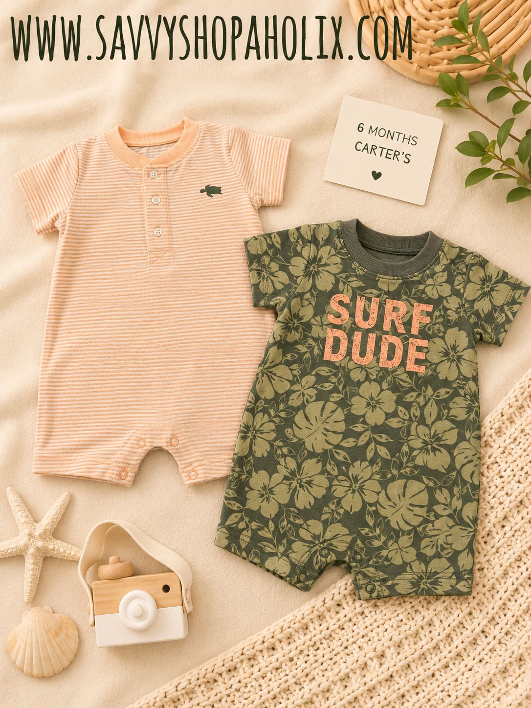 Baby Boy 2pc Rompers Set By Carter’s- Surf dude 