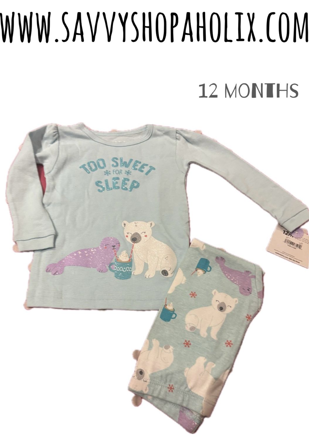 Baby Girl 2pc Pajamas/ Night Suit- Too Sweet To Sleep