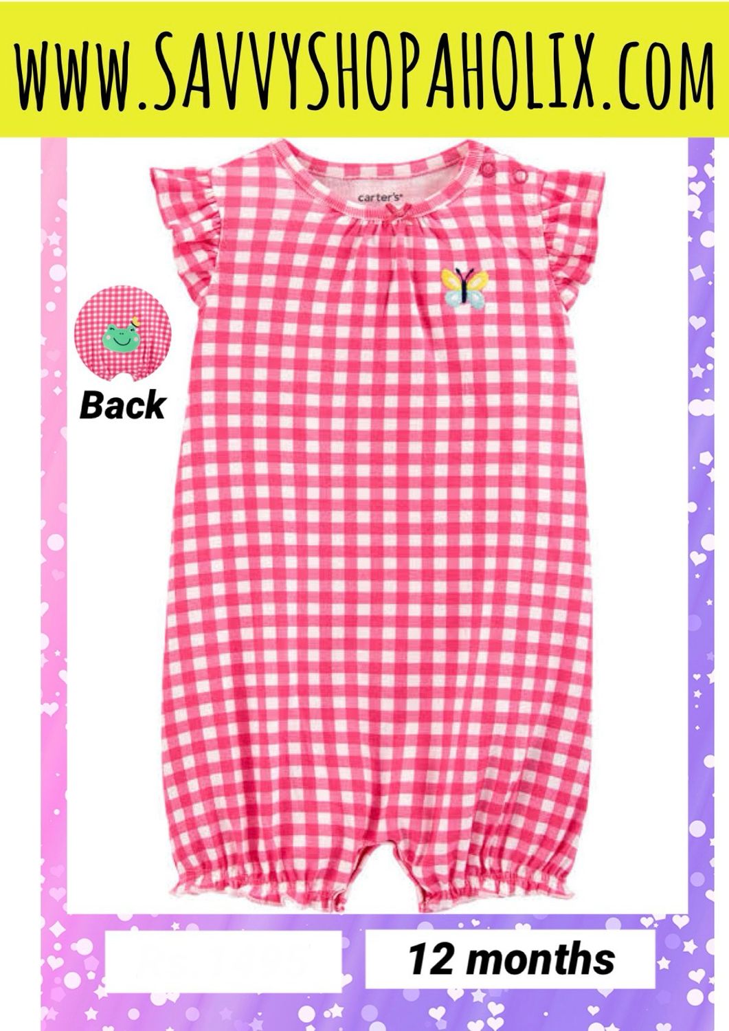 Check Romper by Carter's- butterfly/frog