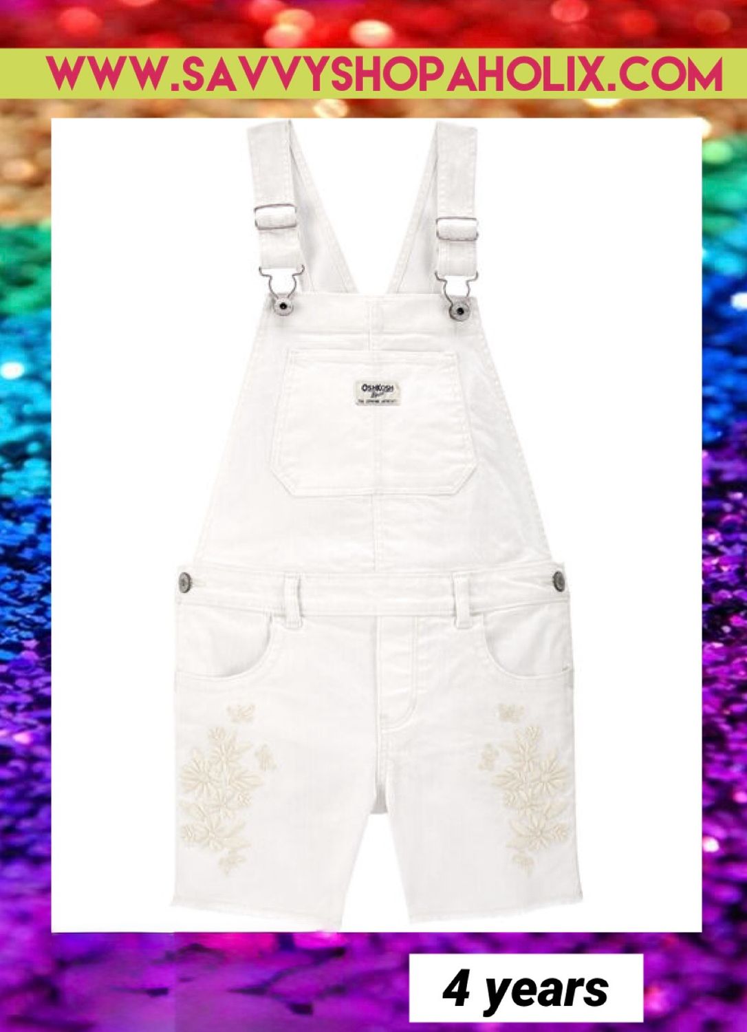 Carter’s White Embroidery Embellishment Overalls