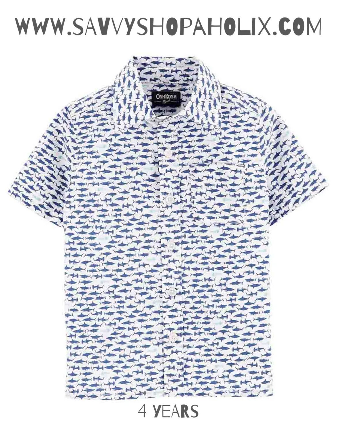 Boy Button Down Shirt By Oshkosh-shark
