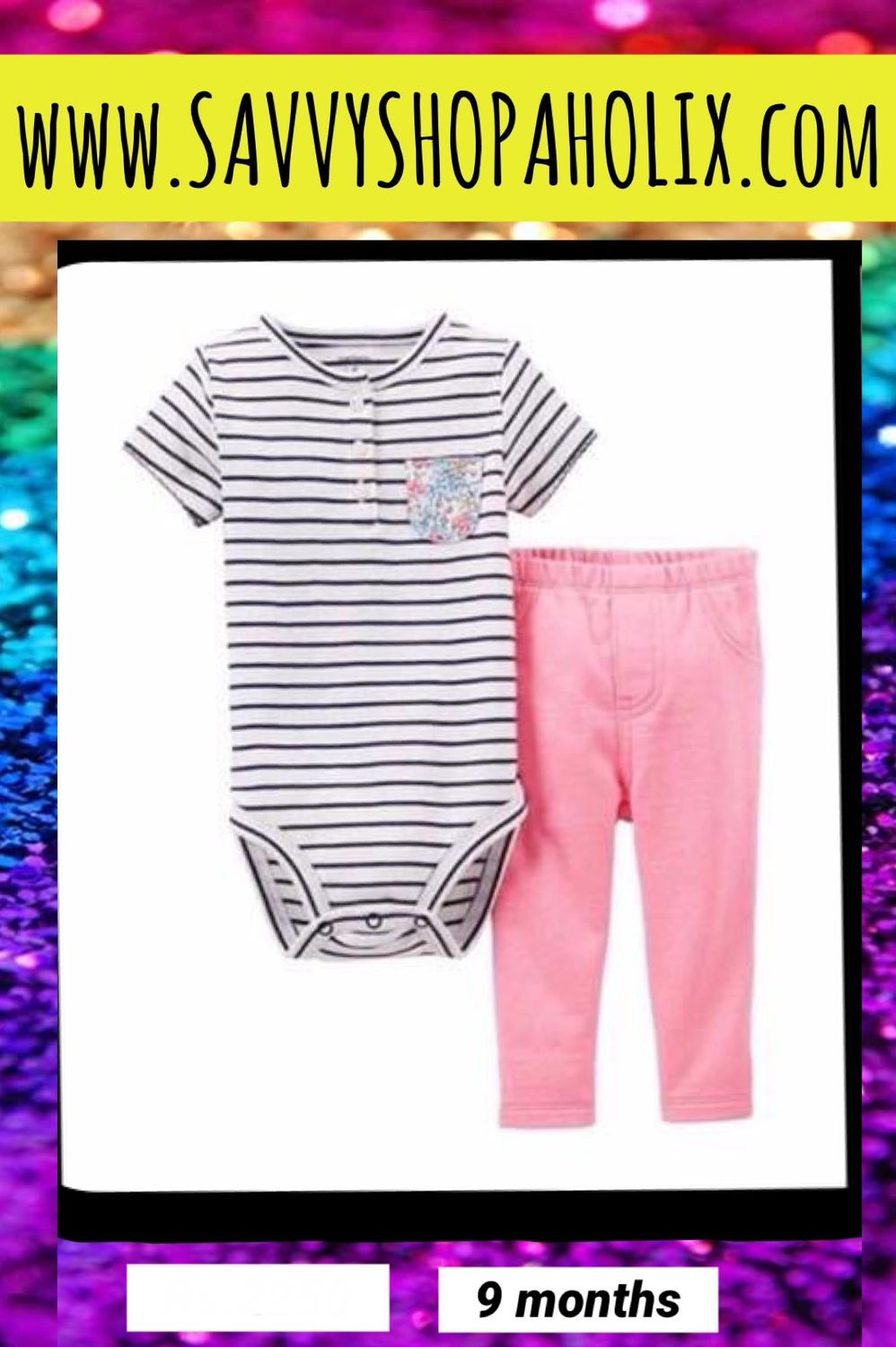 2pc Outfit By Carter’s- stripes bodysuit plain pants