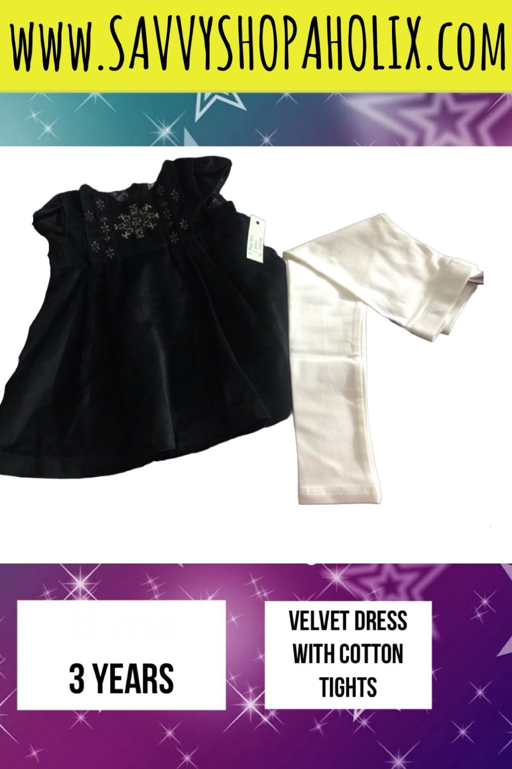 2pc Outfit Black Velvet Top With White Tights