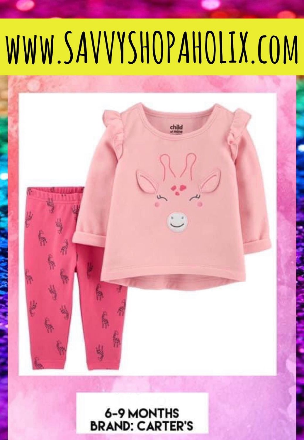 2pc Outfit By Carter’s- Fleece Giraffe Shirt Cotton Pants