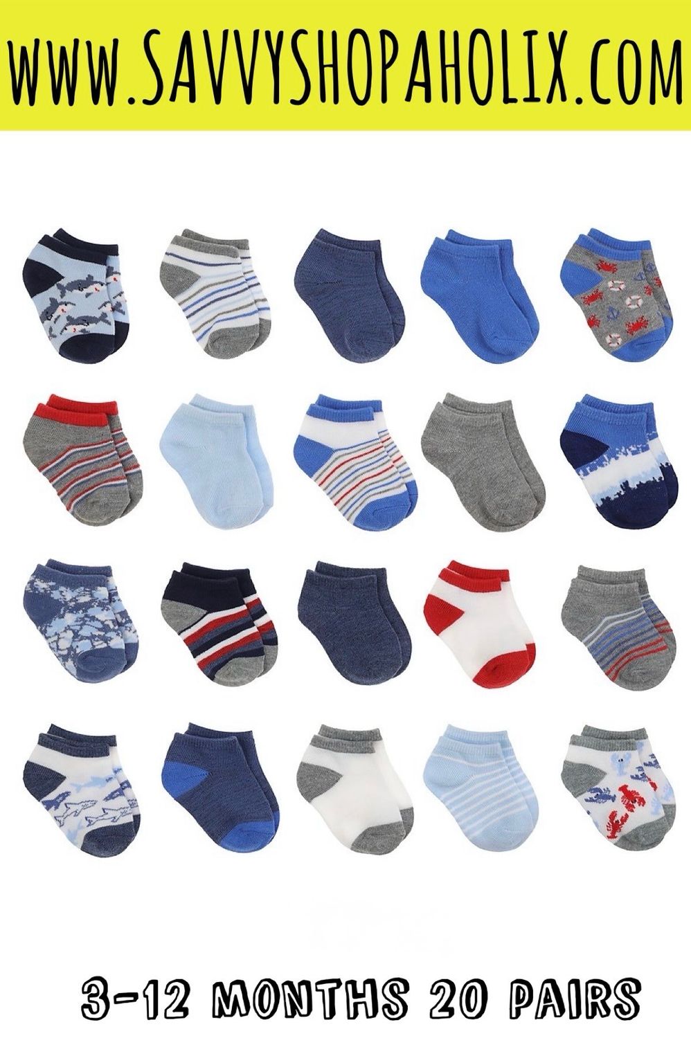 Capelli New York 20 Pair Baby Boy Socks