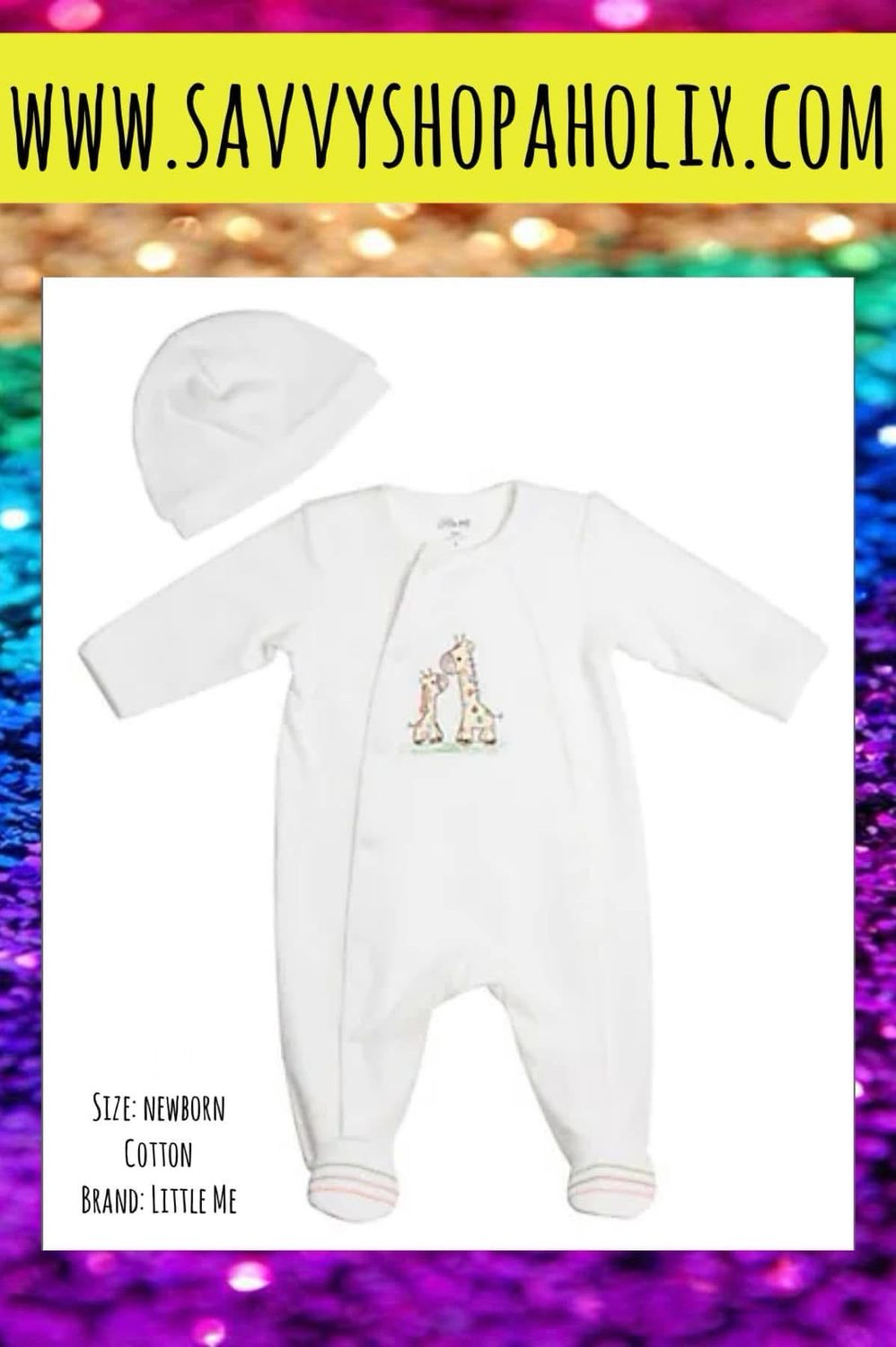 LITTLE ME Sleeper/Romper With Matching Cap Giraffe