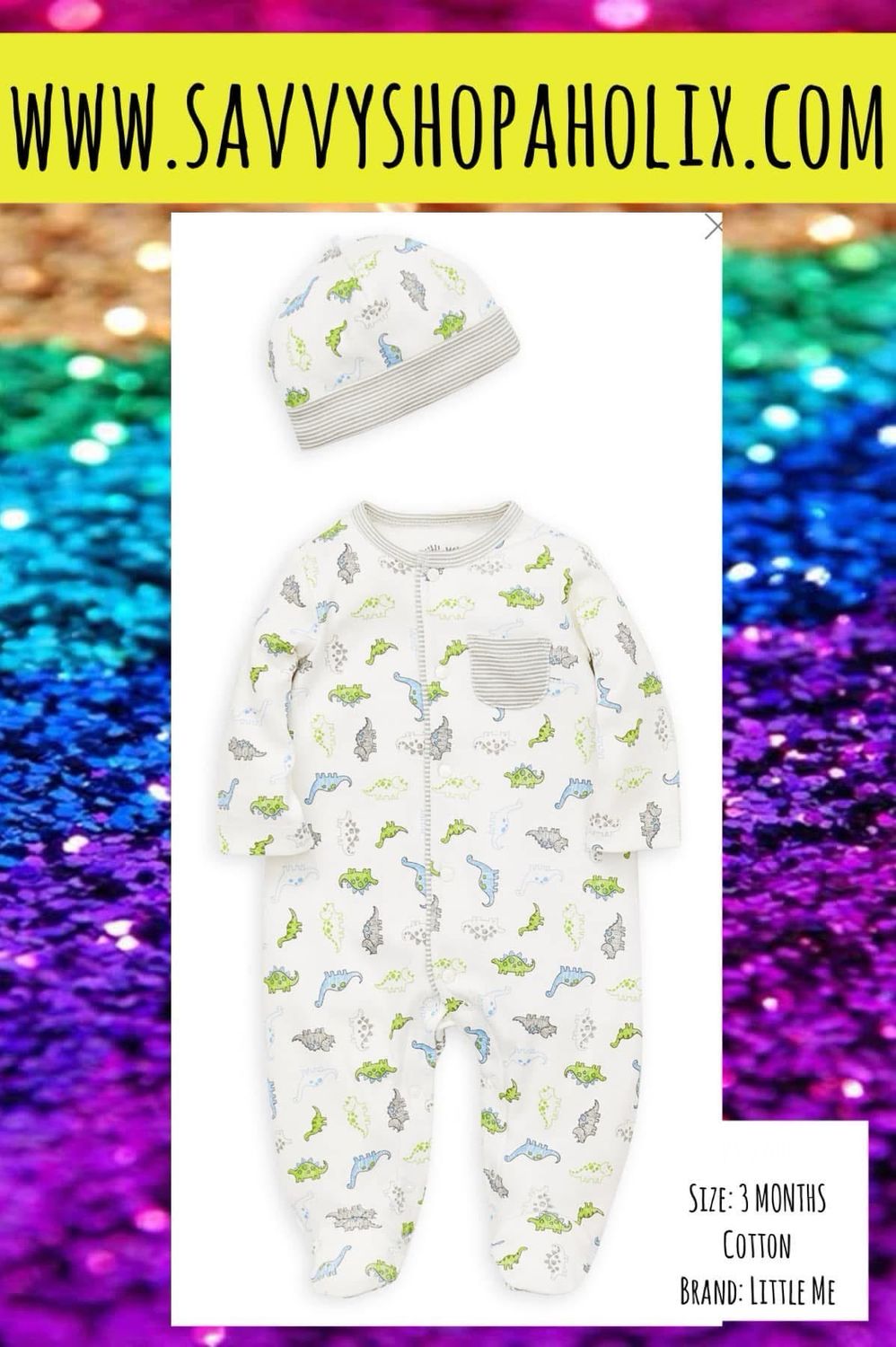 LITTLE ME Cotton Sleeper/Romper With Matching Cap Dinosaur