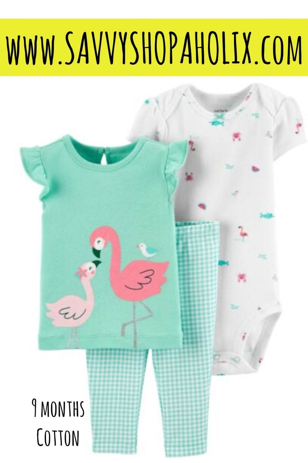 Carter’s 3pc Cotton Outfit-Flamingo