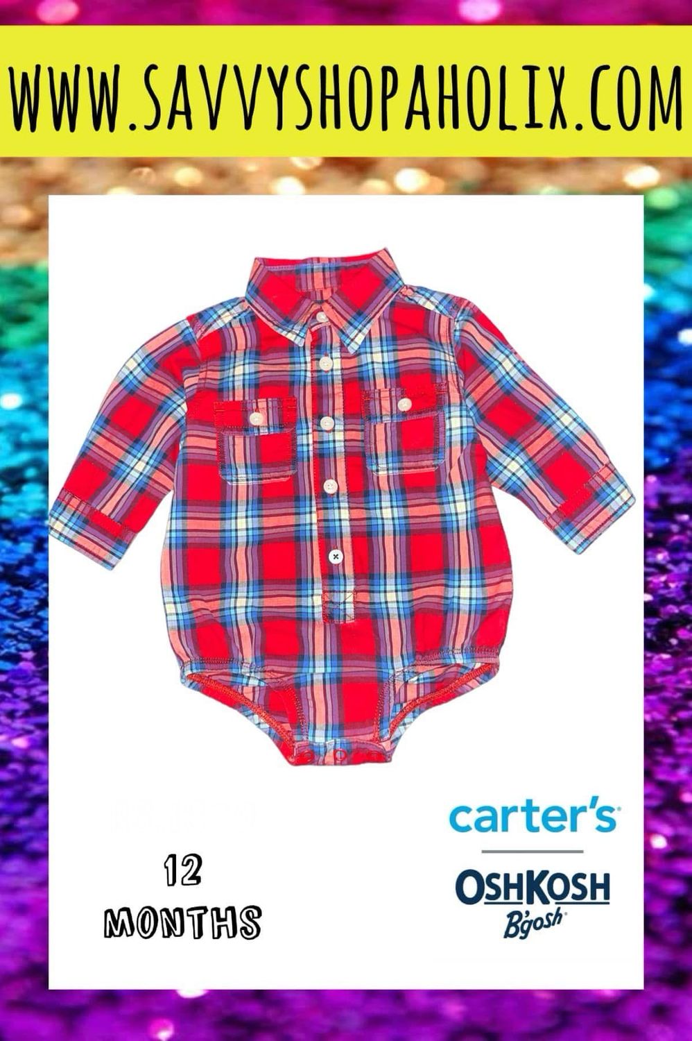 OshKosh Red Blue Plaid Cotton Bodysuit