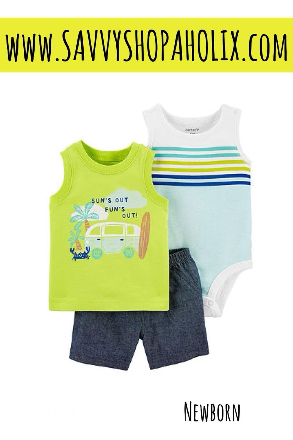 Carter’s 3pc Baby Boy Shorts Outfit- Sun’s Out Fun’a Out