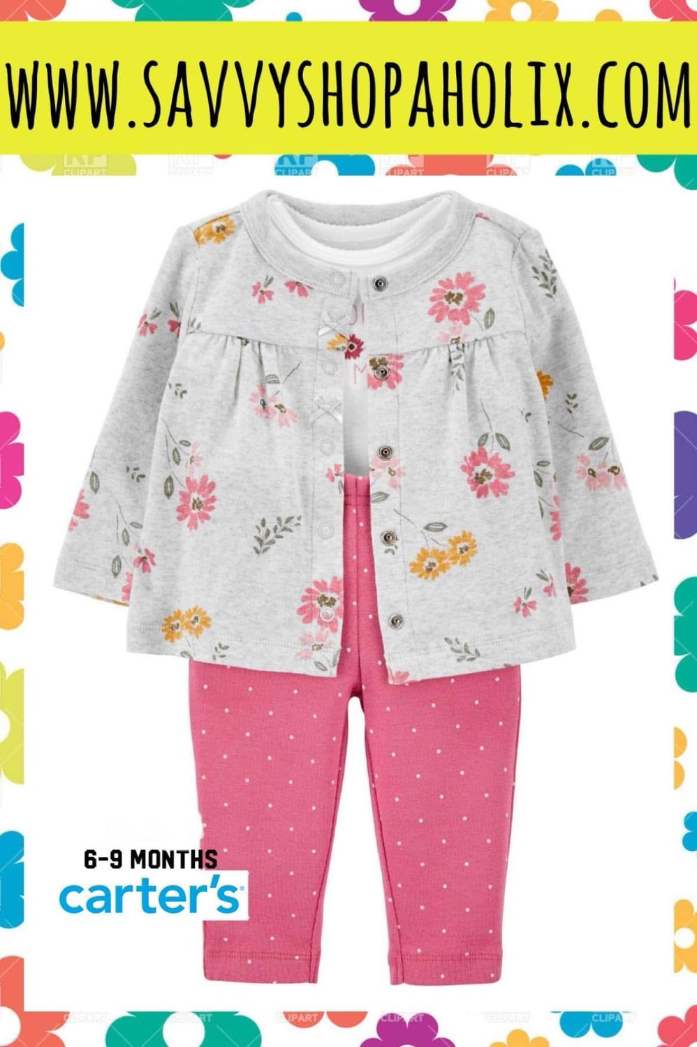 Carter’s 3pc Baby Girl Outfit- Floral Cardigan