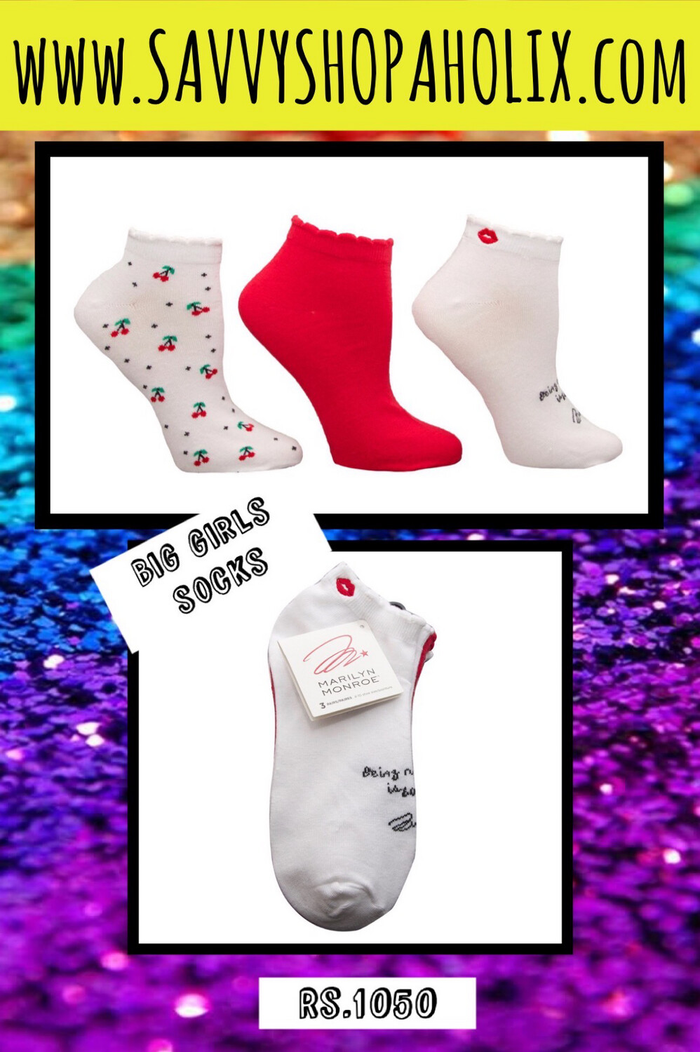 Marylin Monroe 3pk big Girl Socks