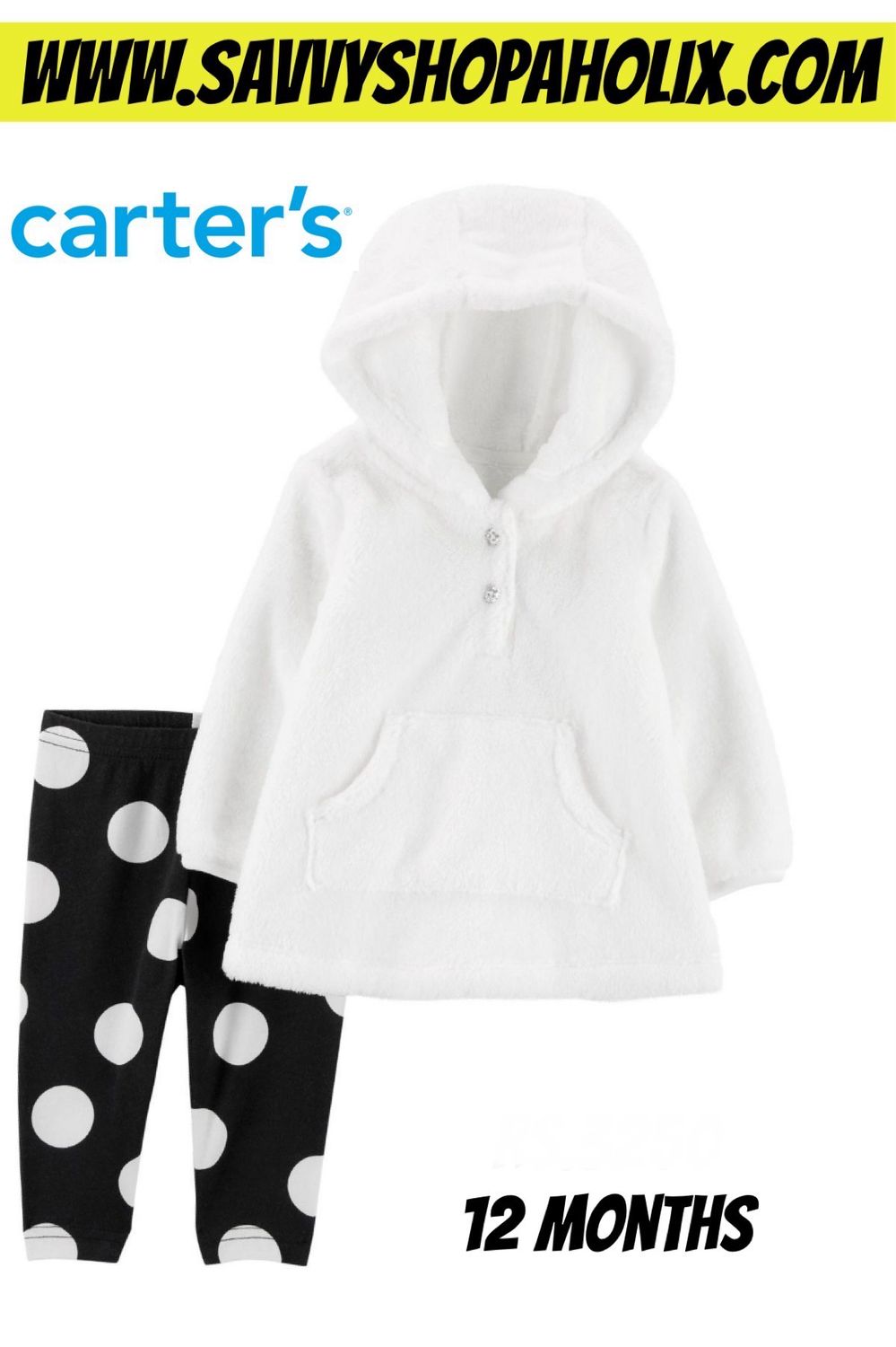 Carter’s 2pc Set- Plush Hoodie With Cotton Polka Dot Pants