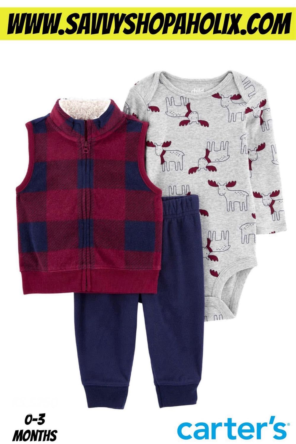 3pc Baby Boy Fleece Set By Carter’s- Reindeer